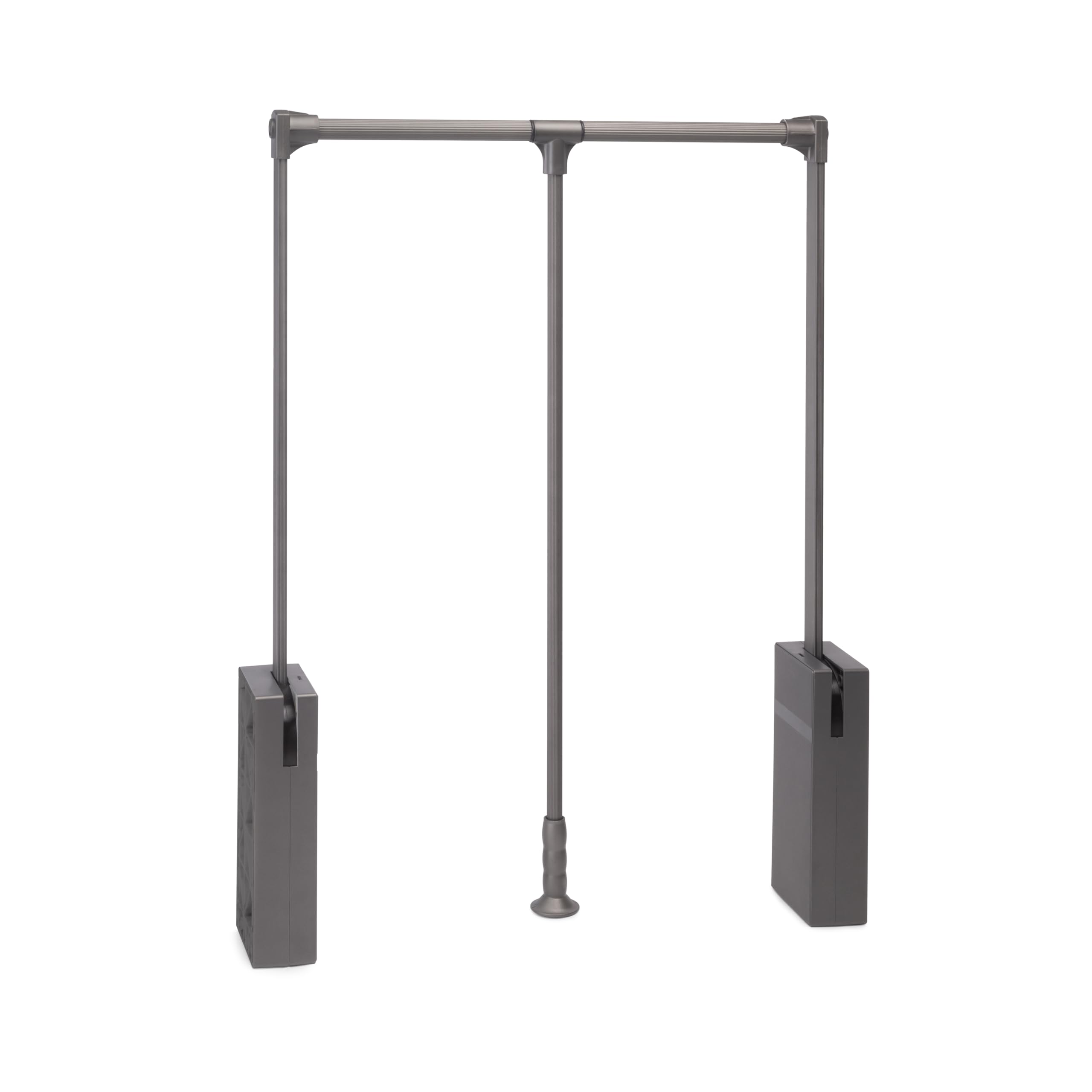 Emuca - Barra de armario abatible Sway, Colgador abatible para armario, ancho regulable 830-​1150mm, Acero, Aluminio y Plástico, Pintado Titanio