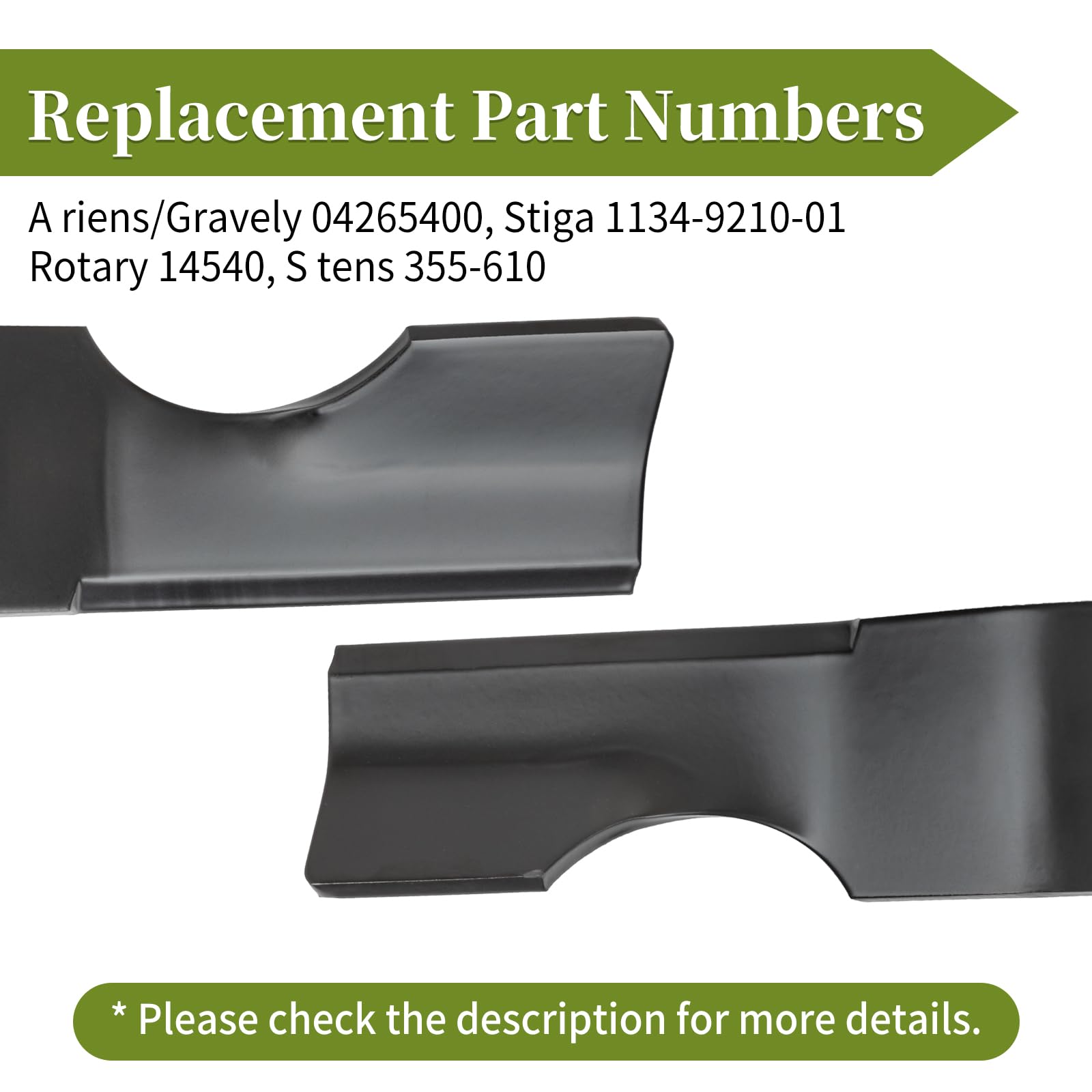 04265400 - Cuchillas de cortacésped compatibles con cubiertas de cortacésped Gravely ZT de 42 pulgadas de giro cero, hoja de cortacésped de alta elevación con muescas para cortacésped Gravely ZT42 A
