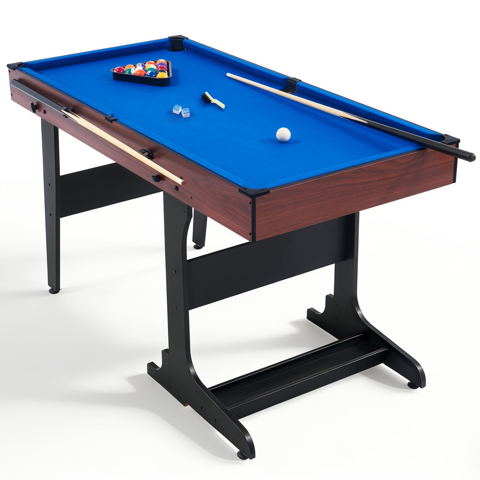 53" Folding Pool Table with Ball Storage and Cue Clips for Adults