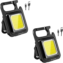 Keychain Mini Cob Flashlight, Super Bright, Rechargeable Emergency Light, 4 Modes Portable Pocket Light with Folding Bracket Bottle Opener for Fishing, Camping, Walking. (Black). (Pack of 2)