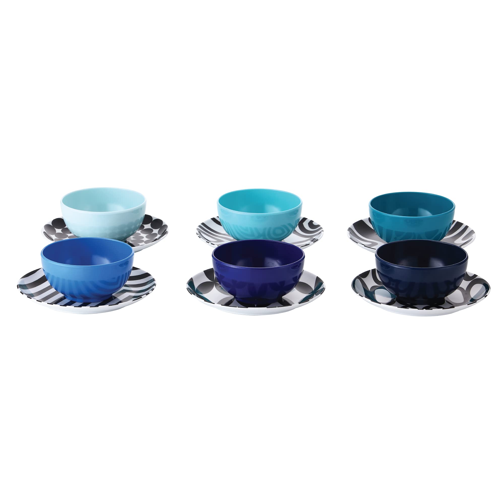 French Bull Mini cuencos de melamina para aperitivos, guarniciones, postres, salsas o helados, juego surtido colorido de 6 a 10 onzas, cuencos de 4 pulgadas, tonos de azul