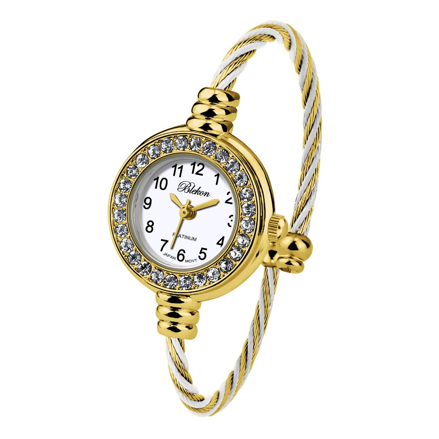 Blekon Collections Women's Cuff Watch - Round Analog Display Arabic Numbers 23mm Case Wire Bracelet Watch for Women Elegant Cable Cuff Bangle Wrist Watch