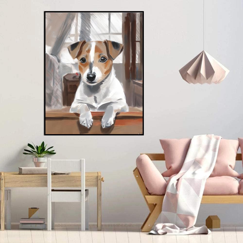 DIY Paint by Numbers Jack Russell Terrier Dog on Canvas Painting Kits for Adult, Beginner Oil Painting Kits Gift 16x20inch(40x50cm) Frameless