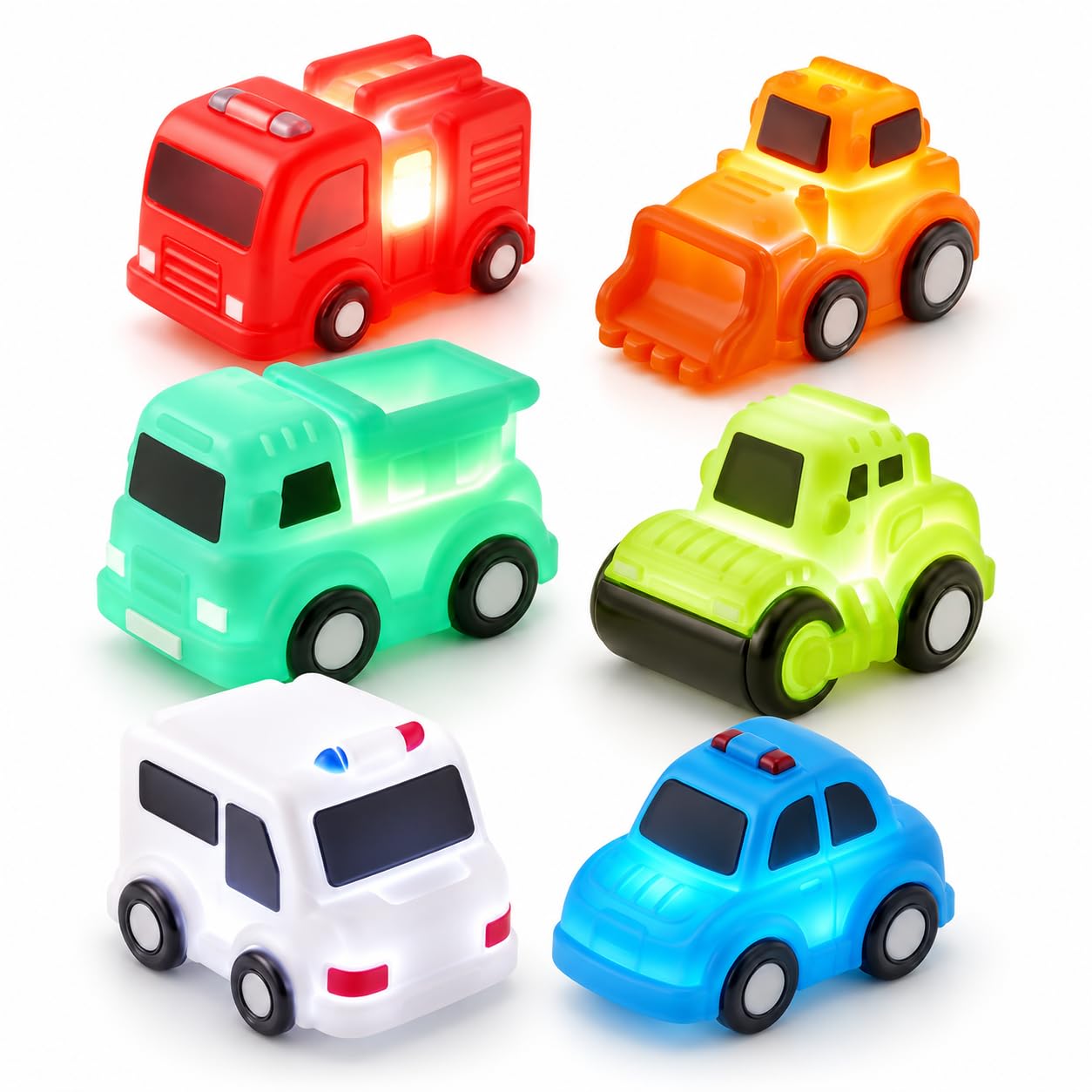 6 Pack Bath Accessories Cars Bath Supplies Light Up Floating Vehicle Set For Tub Time Shower Play