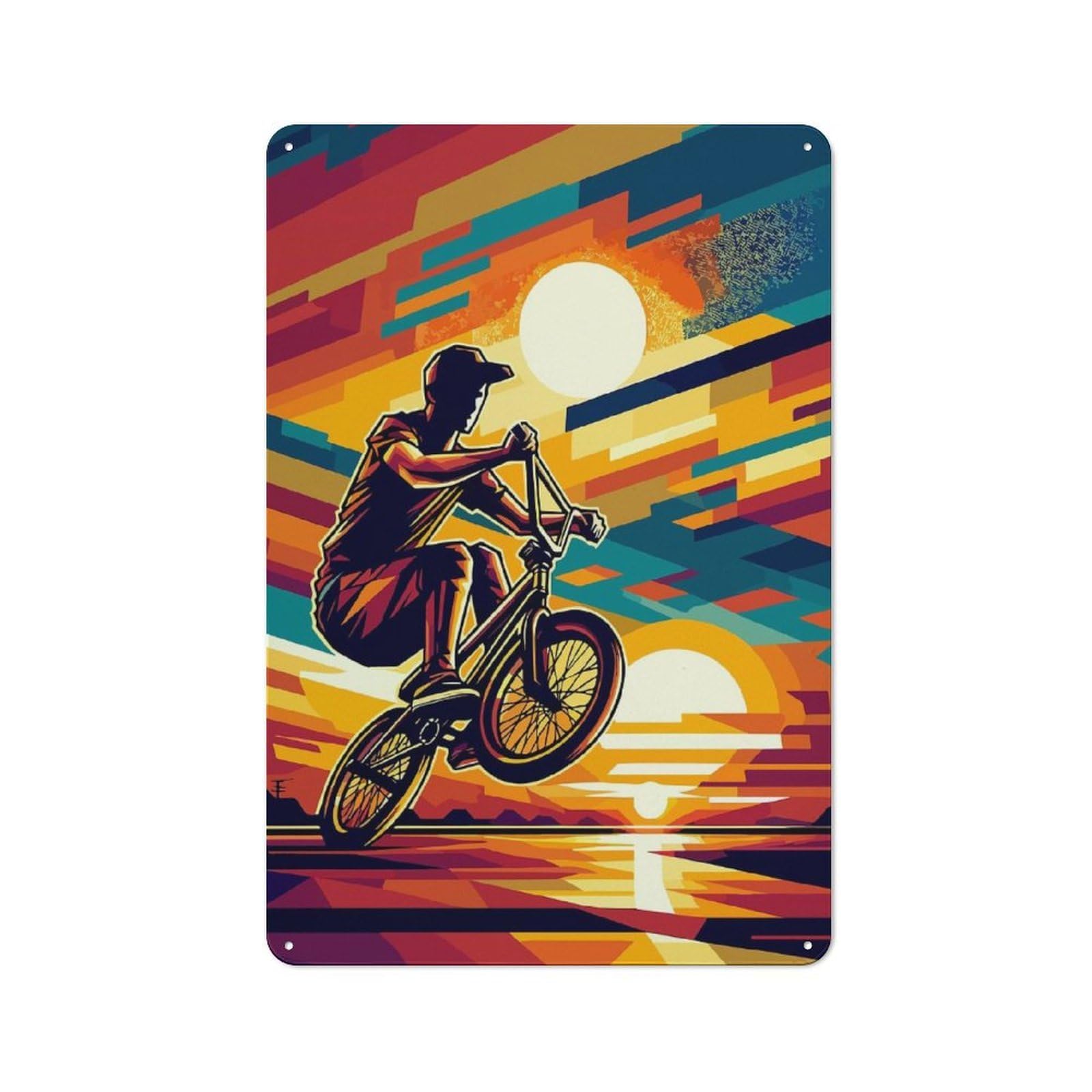 Junmoney Freestyle Bmx Sunset Wpap Farmhouse Metal Sign With Design 30X20cm, Rustic Farmhouse Wall Decor For Farmhouse Kitchen, Pantry Or Dining Area