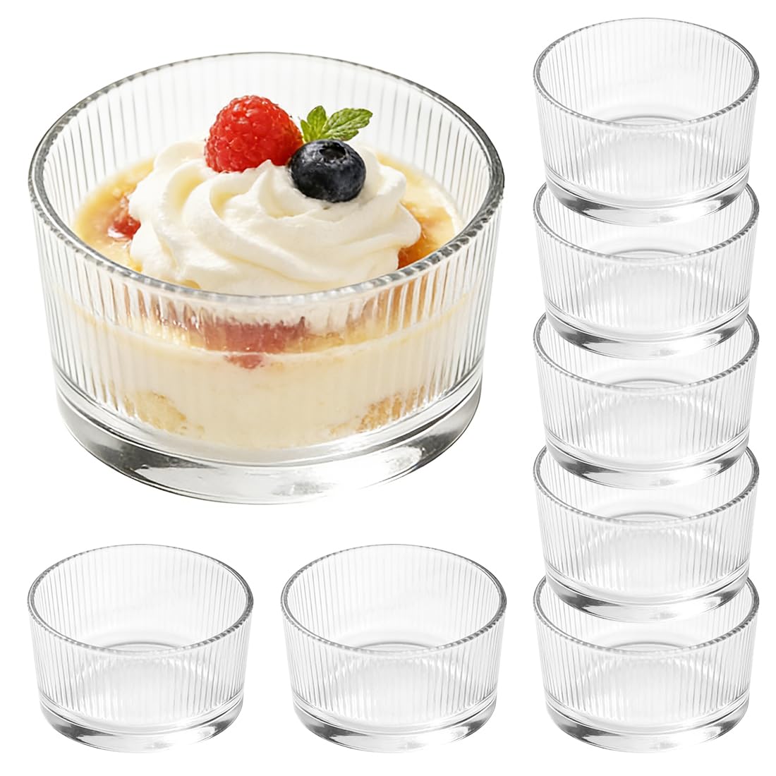 Juego de 8 vasos de postre, 200 ml, cuencos de postre de cristal, vasos de postre, vasos de postre pequeños, aptos para lavavajillas, cuencos transparentes para tiramisú, pudín