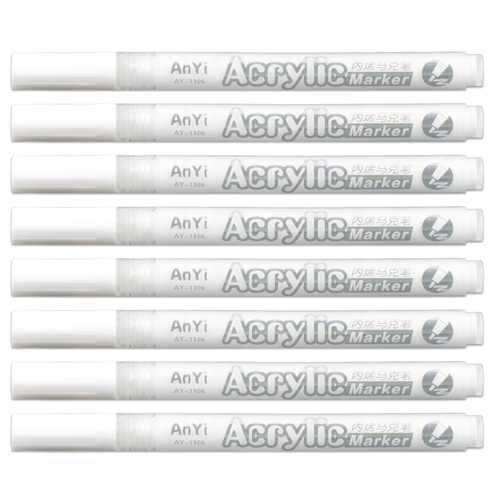 Rotulador Acrílico Blanco Permanente de 2-3mm, Rotuladores de Pintura Blancos para Diversas Superficies, Ideal para Dibujar Piedras, Plástico, Madera, Vidrio, Cerámica, Lienzo, pack de 8