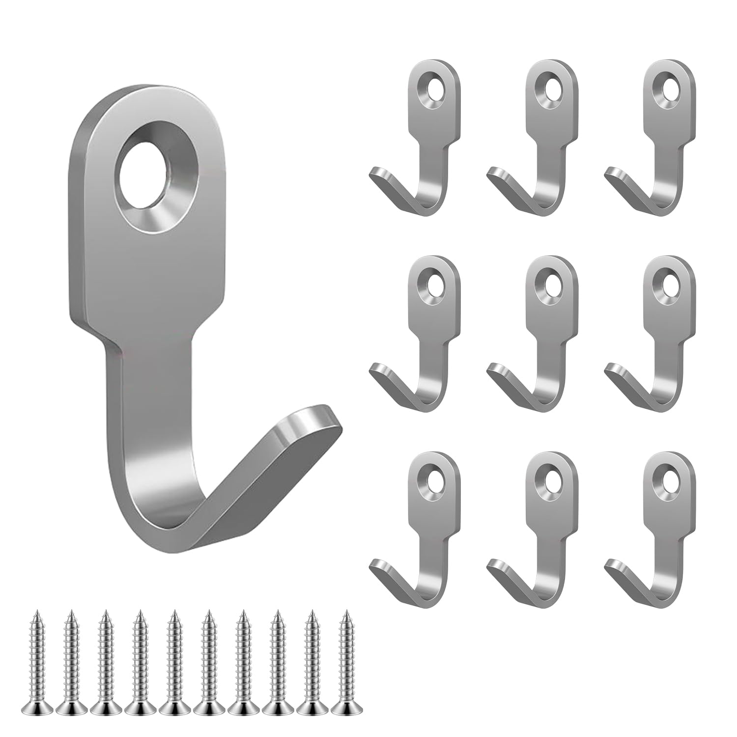 Qrity 10 Pcs Small Stainless Steel Metal Wall Mounted Hooks, Single Wall Hook with Screws for Robe, Towel, Hat, Bag, Key Cup