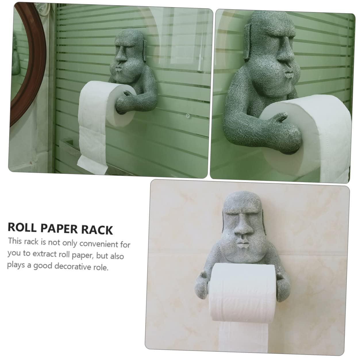 Artibetter Toilettenpapierhalter aus Harz Moai Osterinsel Design Wandmontage Rollenpapierständer Badezimmer Wc Halterung