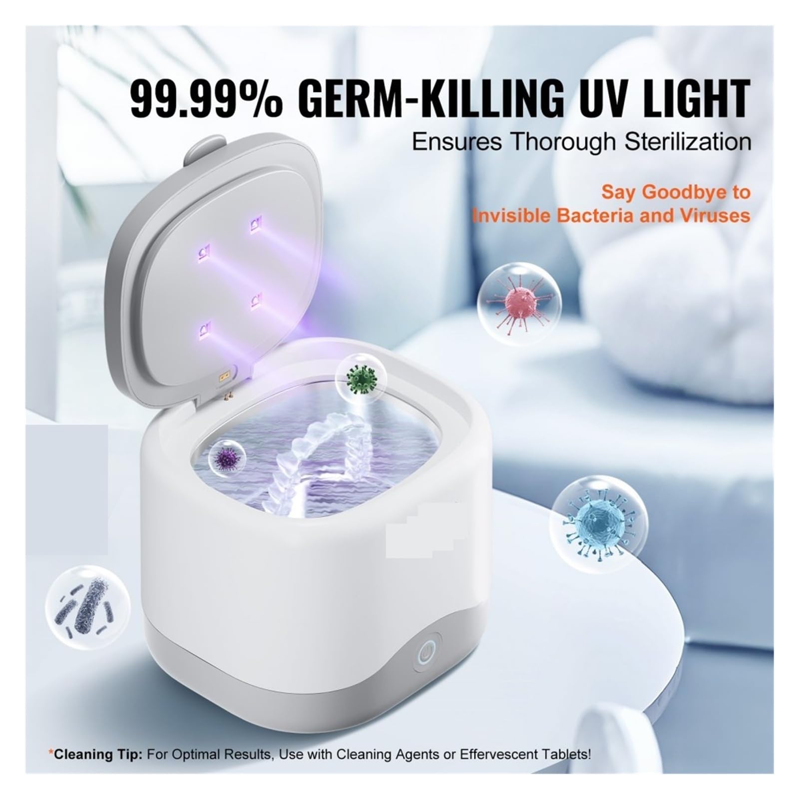 Limpiador ultrasónico, Limpiador ultrasónico for retenedores de dentaduras postizas con luz ultravioleta 30 W