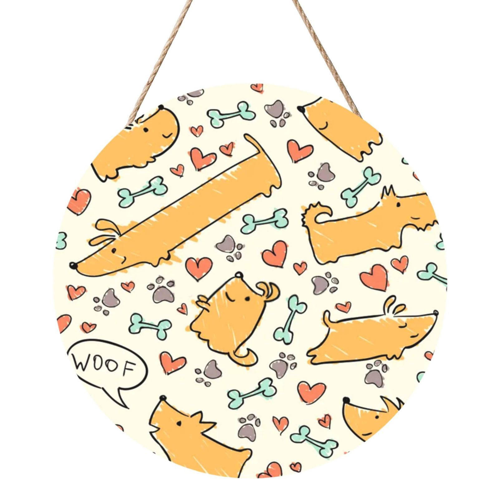 InOmak Dog Pattern, Round Wood Panel Painting 12 in, Wall Hanging Painting For Home