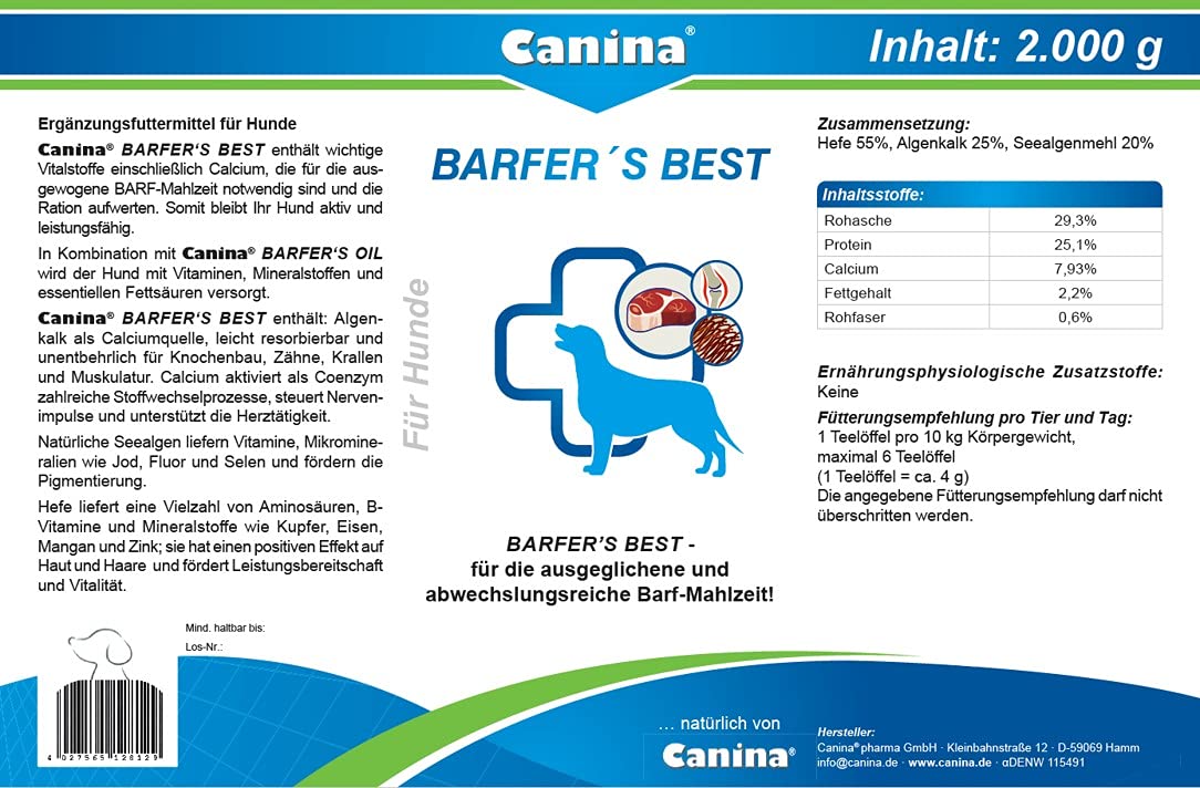 Canina Pharma Barfer's Best Junior, 850 g & Canina Barfer's Best, Nahrungsergänzung für Hunde, 1er Pack (1 x 2 kg)