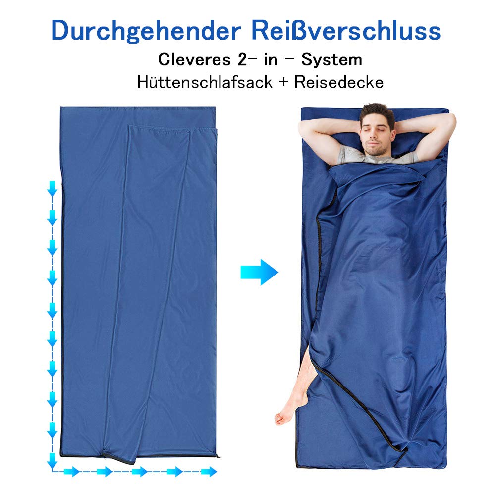 Sacco Lenzuolo per Sacco a Pelo Sacco Lenzuolo da Viaggio Ultraleggero Morbido e Leggero, 220x95cm - Facile da Trasportare e Pulire, Ideale per Campeggio, Ostelli, Hotel e Viaggi Estivi