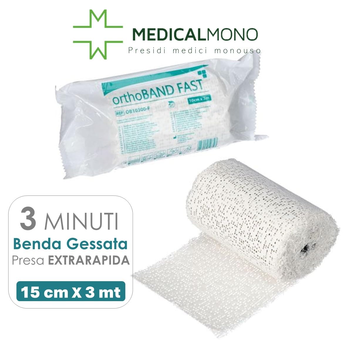 MEDICALMONO - Bende Gessate a presa rapida orthoBAND FAST, bende di gesso per calco pancia gravidanza (CM 15 X 3 MT - 36 PEZZI)