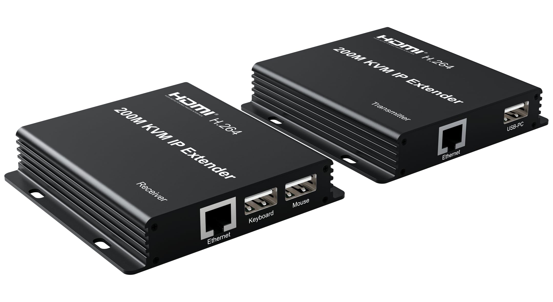 Extensor KVM IP de 200 m, un par de conmutadores multi – Gigabit a través de RJ45 Cat5e/6 1080p HDMI USB KVM Ethernet Extender para PC DVR Loptop soporte ratón teclado táctil (TX+RX)