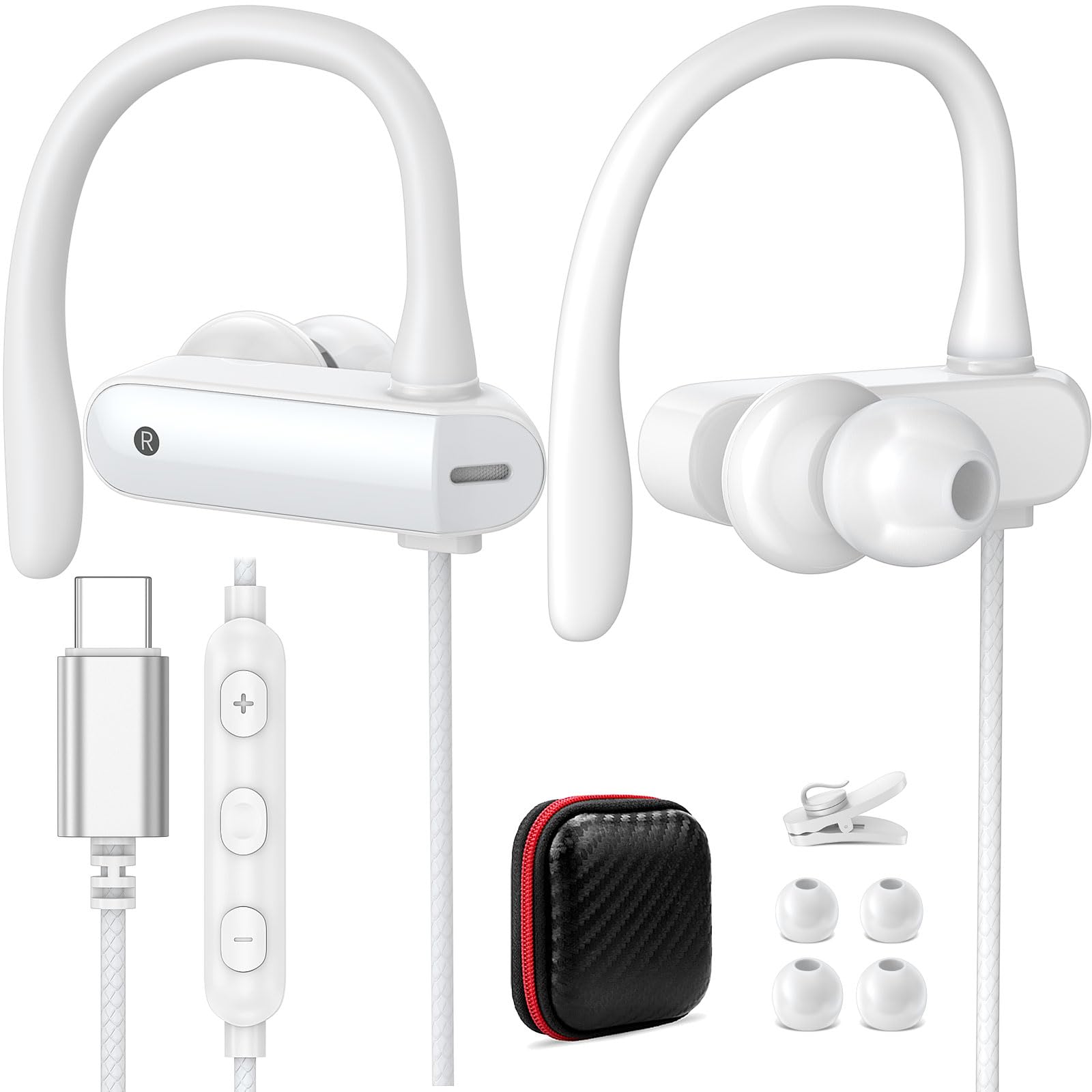 USB C Headphones Over Ear Hook Sport Wired Earbuds Kids with Loop Mic for Samsung A16 Galaxy Z Flip S25 FE S24 Ultra S23, Open Ear Type C Earphones Running Headset for iPhone 17 Pro Max 16 16e 15 Plus-image-9