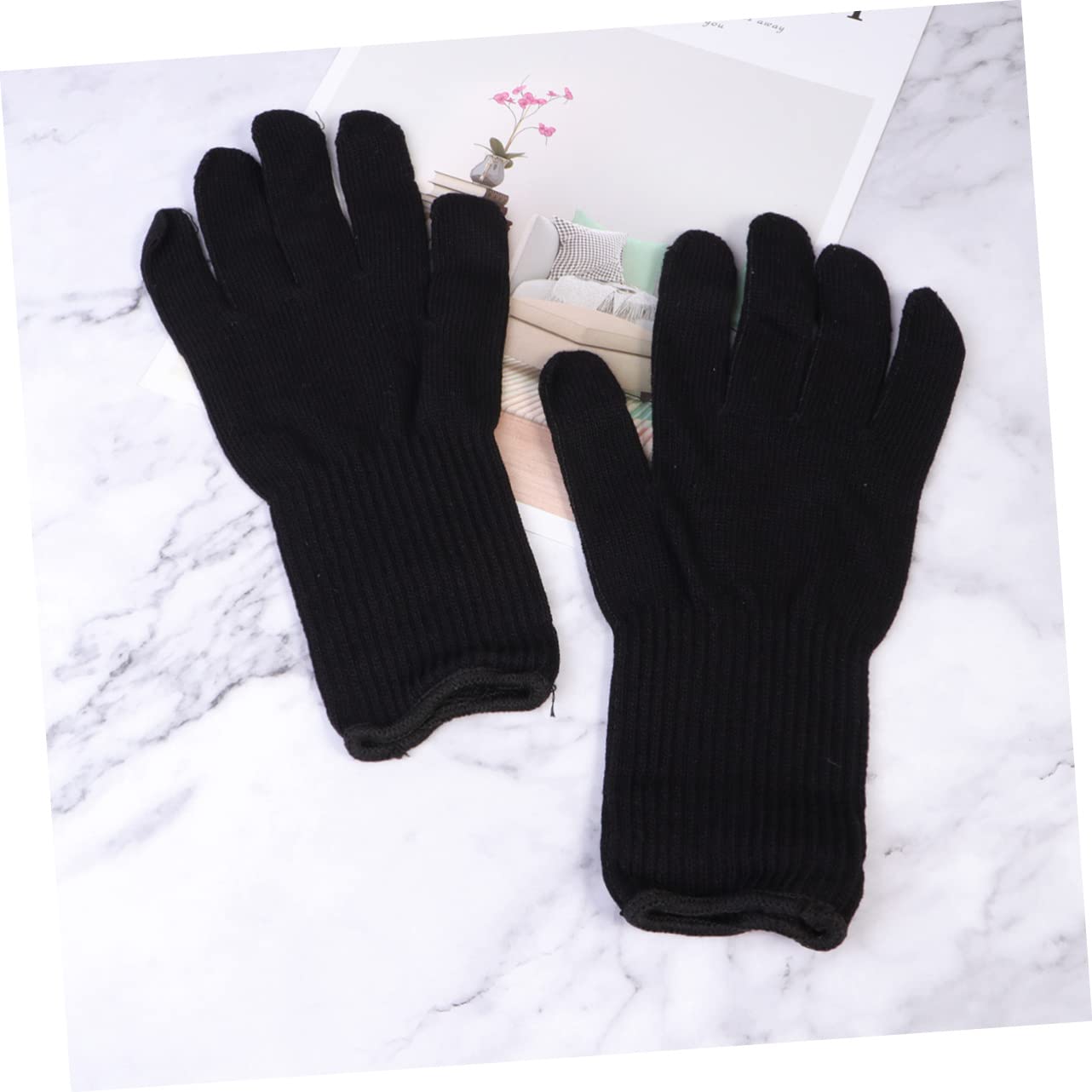 Ipetboom 2Pairs Heat Resistant Perm Gloves for Hair Styling Tools Scalding Black Gloves for Curling Irons Straighteners and Hair Dryers Extended Wrist Protection