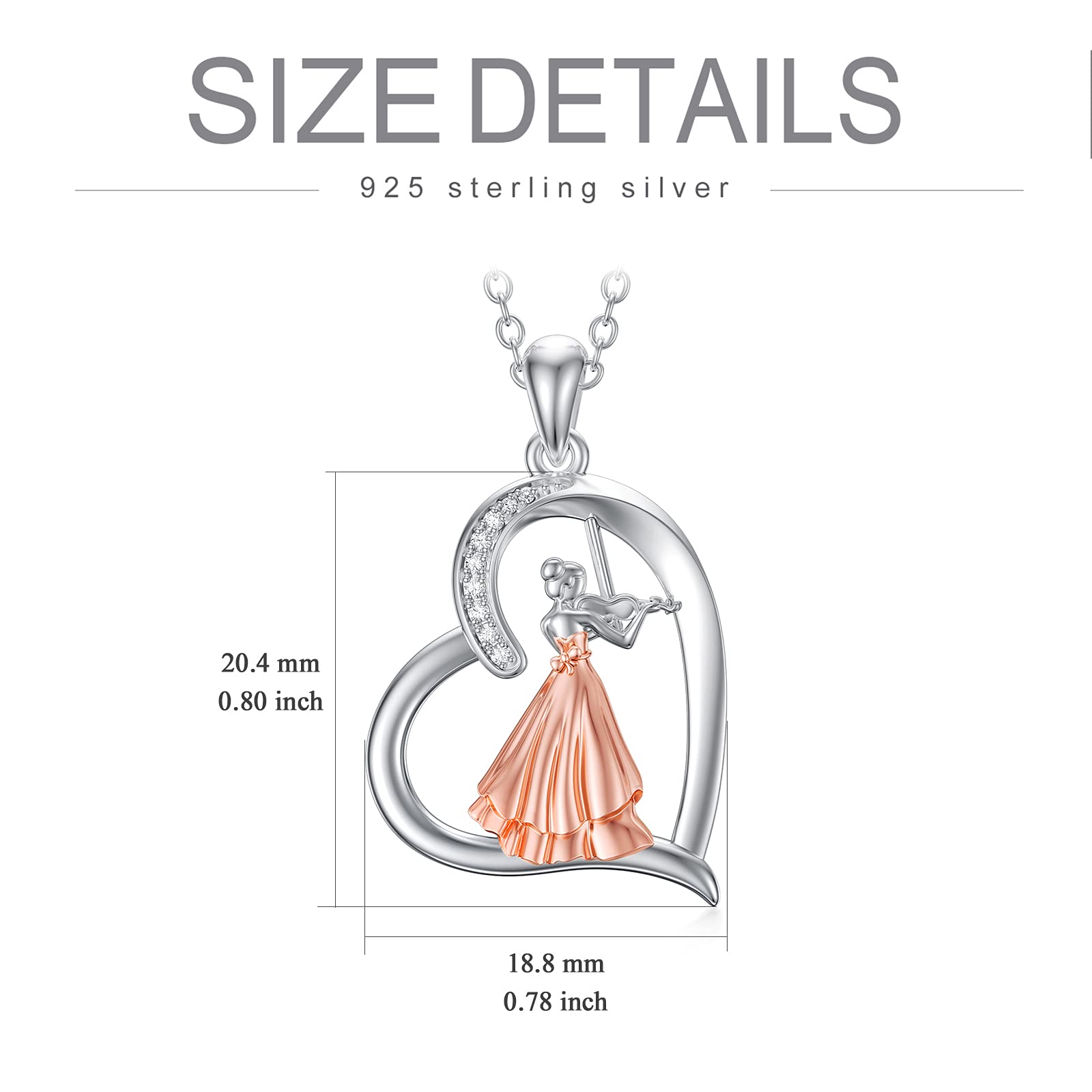 Collana musicale in argento Sterling 925 con ciondolo a forma di ballerina, violino, pianoforte, regalo di compleanno per donne e ragazze, 0.78 x 0.80 inches, Argento sterling
