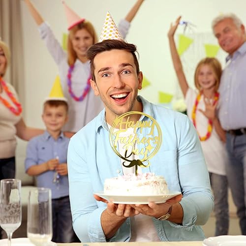 Miniatura 4 de Bejotaa 10 adornos acrílicos para tartas del Día del Padre, decoración de pastel de cumpleaños con purpurina dorada para el Día del Padre,