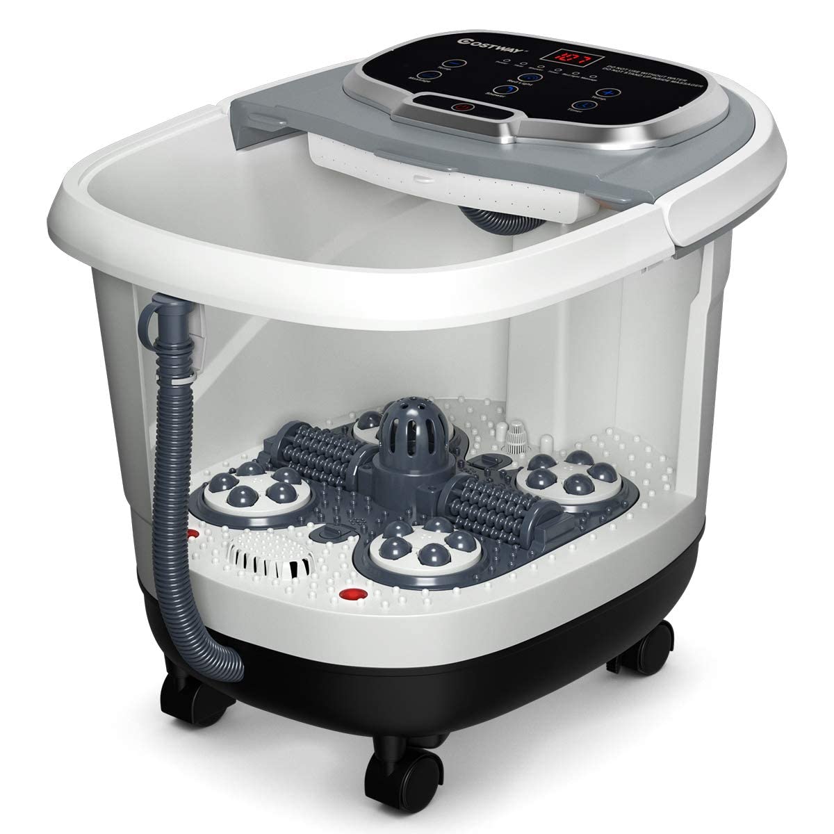 GYMAX Pediluvio Idromassaggio Elettrico con Funzione di temporizzazione, Massaggiatore Piedi con Idromassaggio Plantare e Riscaldamento dell’Acqua, 44x36x36 cm (Grigio)