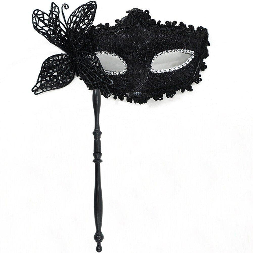 Venezianische Maskerade-Maske Mit Stab – Halbe Gesichtsmaske, Gold/Schwarz, 32 Cm, Für Halloween, Ball & Partys