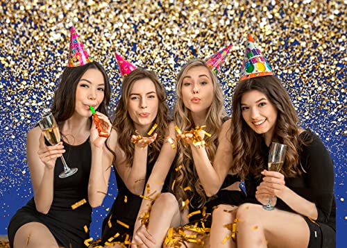 Lycgs 7X5Ft Royal Blue Glitter Backdrop Birthday Backdrop Gold Spots Bokeh Backdrop Wedding Prom Graduation Photography Background Happy New Year Backdrop Studio Props X-77 #TOP2
