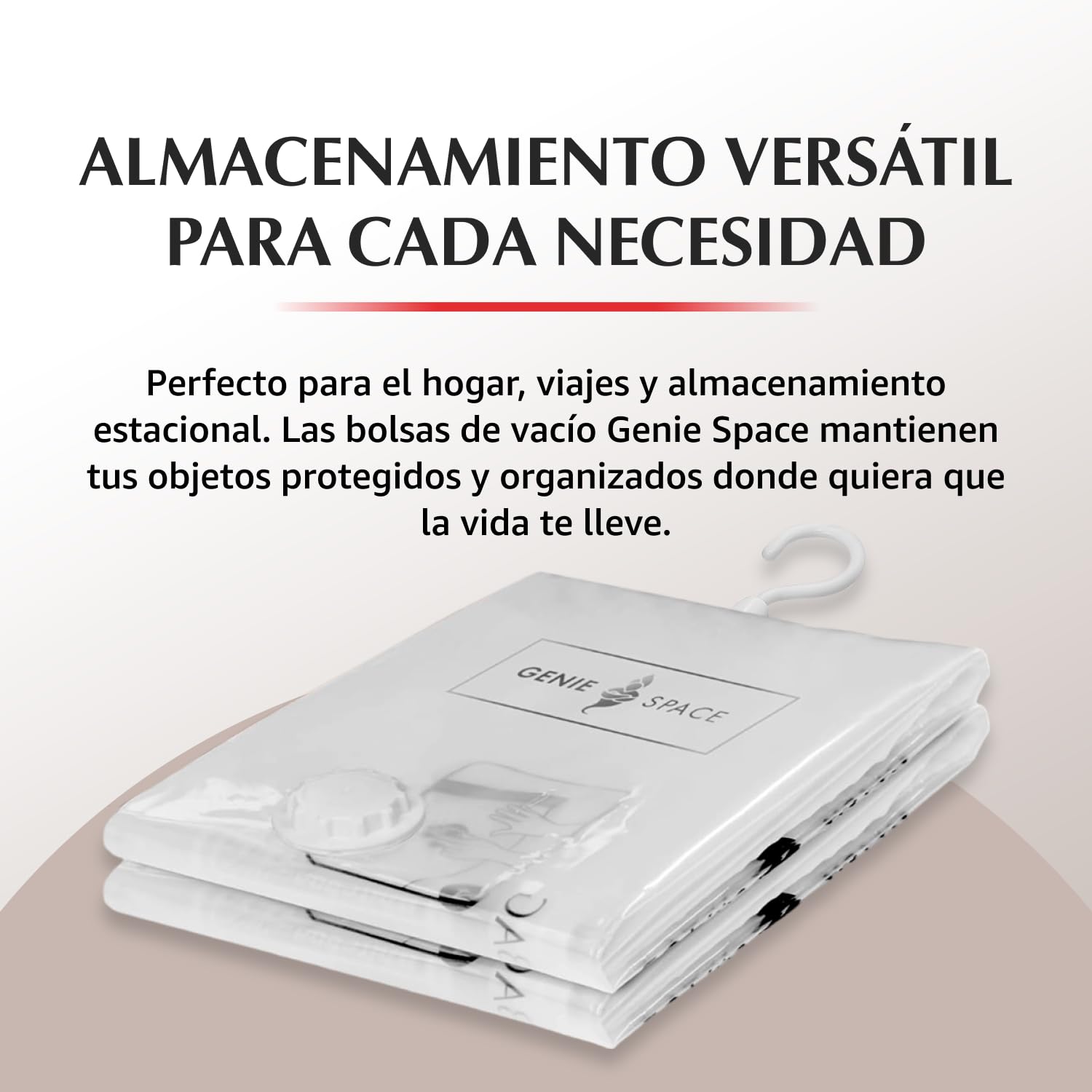 GENIE SPACE Bolsas de Vacío Colgantes para Abrigos, Trajes y Vestidos – Herméticas, Reutilizables y Sin Olor – Cierre Doble – Paquete Surtido 5 (2 Extra Largas + 3 Regulares) con Bomba de Viaje