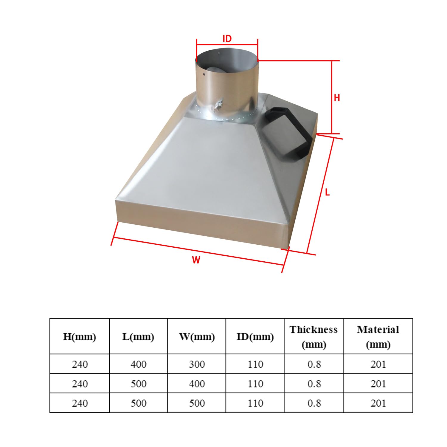 Cappa aspirazione fumi saldatura inox per aspiratori per cucina industriale impianto di aspirazione centralizzata officina aspiratore fumi saldatura portatile cappa aspirante (L400mm W300mm ID110mm)