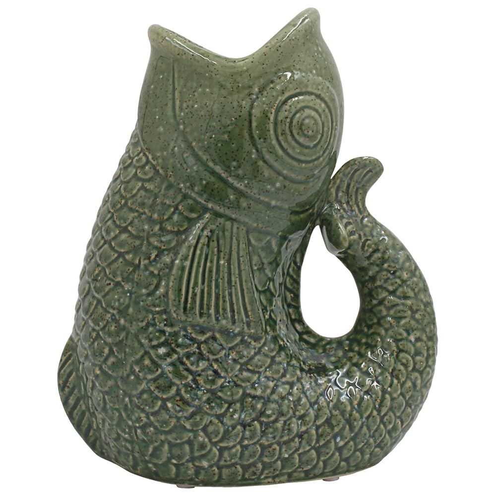 Lesser & Pavey Fish Jug Vase Green 23cm | Decorative Ceramic Flower Jug for Fresh or Artificial Bouquets | Stylish Large Vase Alternative Gift for Lovers of Beautiful Vases