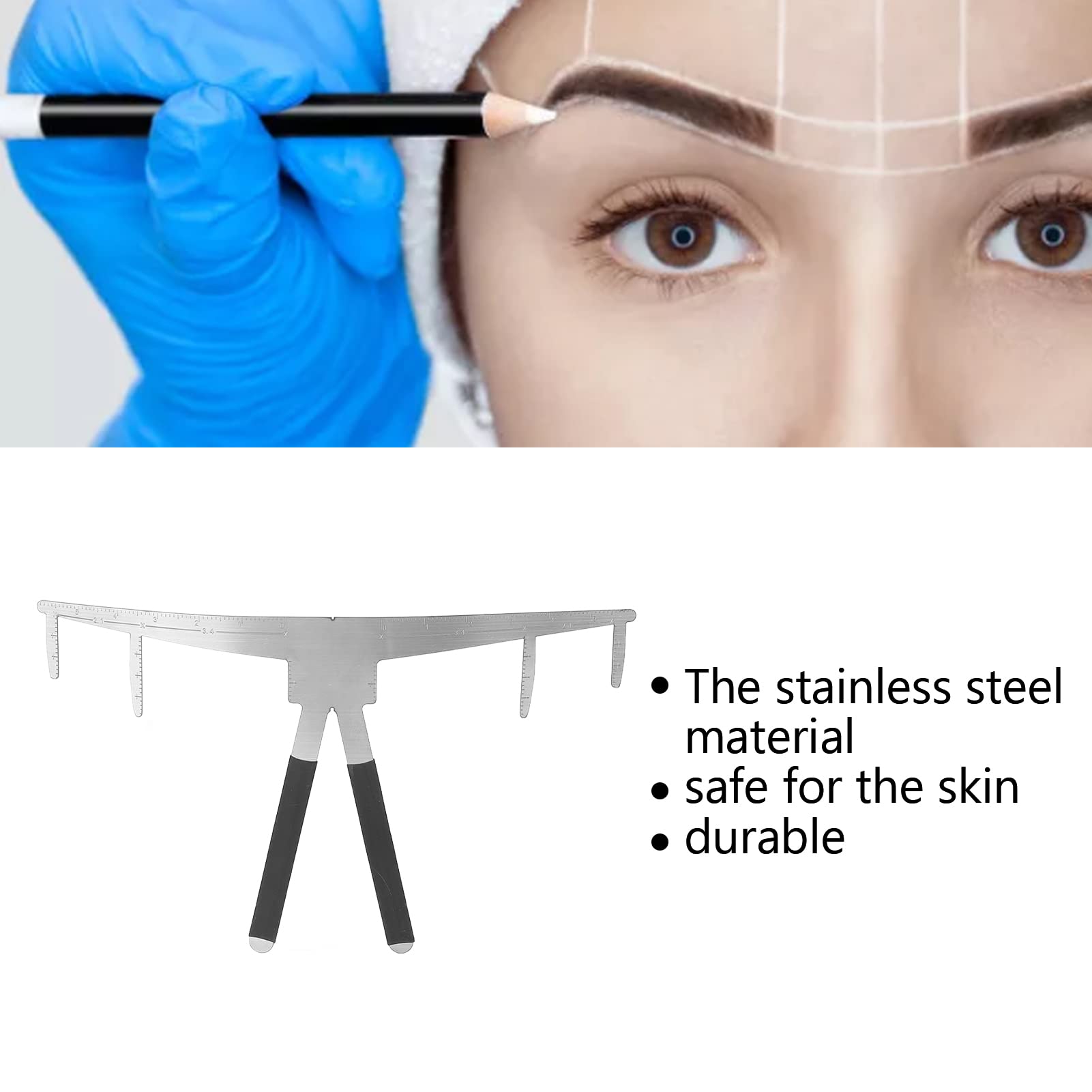 Eyebrow Ruler, Eyebrow Measuring Tool, Eyebrow Mapping, Brow Shaper Eyebrow Tools to Shape the Eyebrows 3-Point Positioning Ruler Stainless Steel Makeup Ruler Eyebrow Measuring Ruler