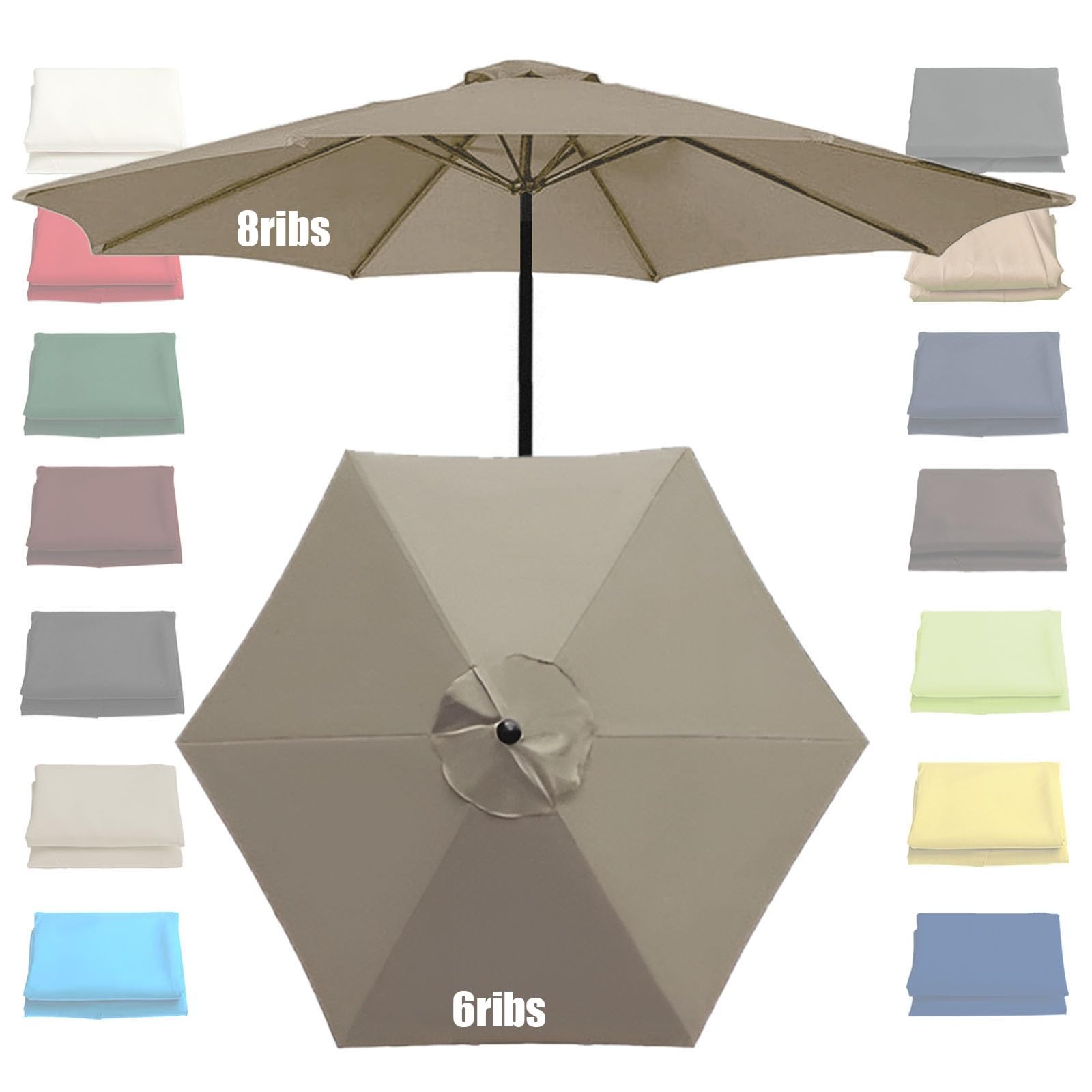 GZDXBF Sonnenschirm Ersatz-Baldachin – Für 6 Oder 8 Rippen, 200/270/300 Cm, Polyester, Wasserdicht