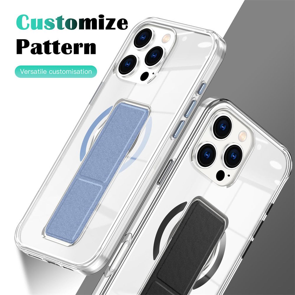 Custodia protettiva anticaduta con supporto magnetico per cinturino da polso trasparente per iPhone 13, 14, 15, 16 Pro Max, 14, 15, 16 Plus, colore grigio blu, per iPhone 13