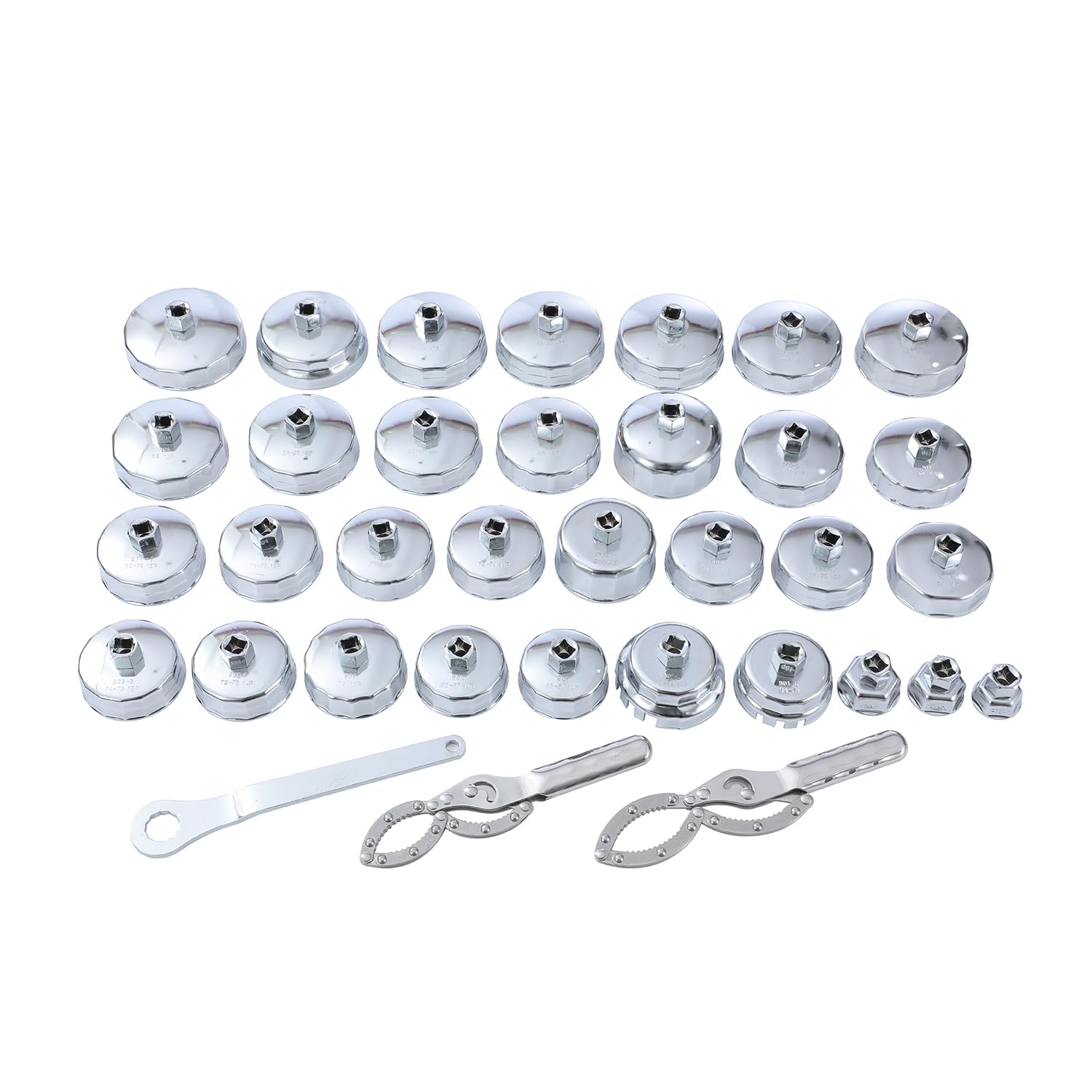 TOPWAY 35 PCs 1/2" Juego de Vasos para Llaves de Filtro de Aceite con 2 Esposas Tipo de Llave de Filtro de Aceite de Ajustable y Llave, Acero Inoxidable, para Reparación de Automática