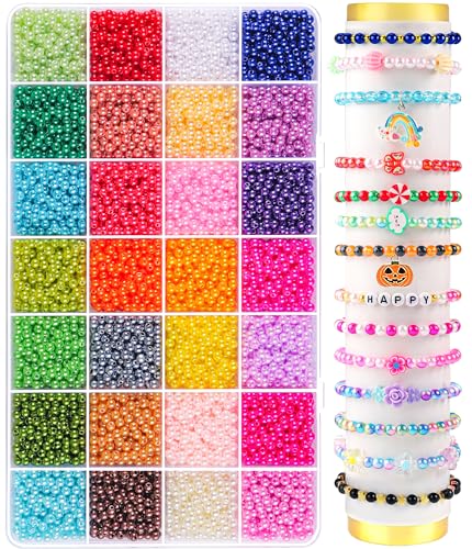 4200PCS Pearl Beads for Jewelry Making 28 Colorful 4mm Round Pearl Beads for Bracelets Making Kit Small Pearl Filler Beads for DIY Craft Necklace Earrings