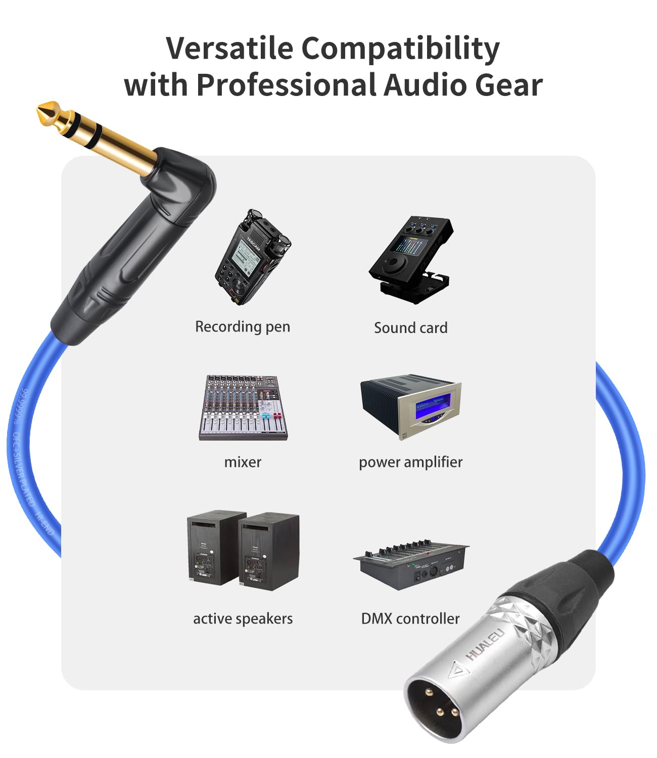 Paquete de 2 cables de audio macho TRS a XLR de 3 pines en ángulo recto, 20 AWG 6N OFC + cable de audio chapado en plata, ángulo recto de 6,35 mm TRS a XLR macho, cable equilibrado para