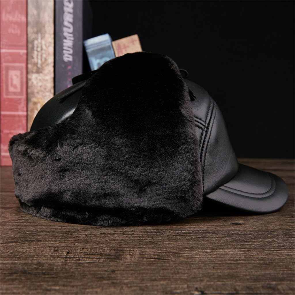 Gorro de Invierno para Hombre, Grueso, cálido, para Exteriores, con protección auditiva, de algodón, Gorro de Cuero (D 7 1/4), D-7 1/4 (D 7 1/4)