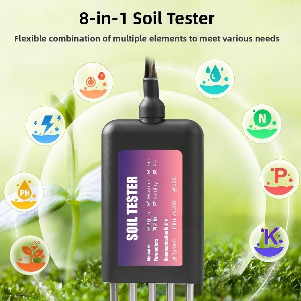Probador de suelo NPK Medidor de PH, inalámbrico para sensor inteligente para temperatura de humedad, IP68 impermeable para jardín para Android