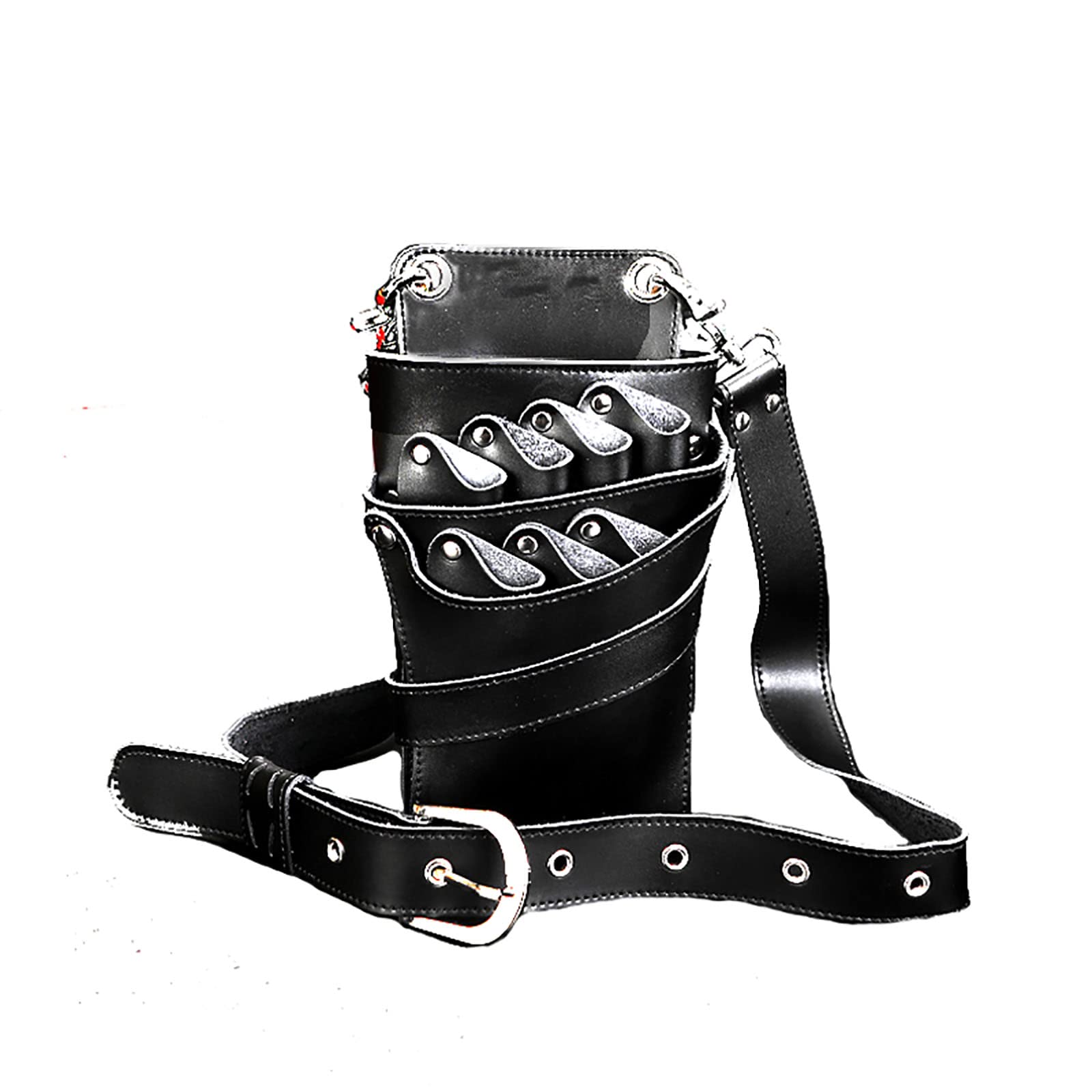 vrfvsdasAAS Hairdressing Tools Waist Bag, Hair Scissor Holster Pouch With Adjustable Waist Shoulder Belt,Genuine Leather Scissors Bag For Hairdressers(Black)