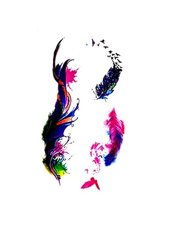 3D Temporary Tattoo Sticker Beautiful Colorful Feathers Popular Design Size 10.5x6CM - 1PC.