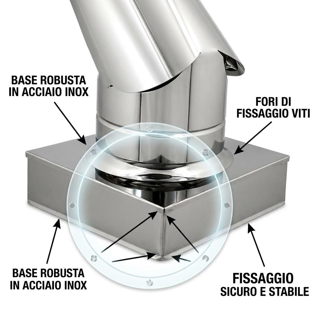 MAKA Comignolo Gallo Quadro, Terminale per Canna Fumaria Camino Stufa a Legna Pellet e Gas, Cappello Antipioggia Aspirafumo Base Quadra (220x220 mm - Zincato)