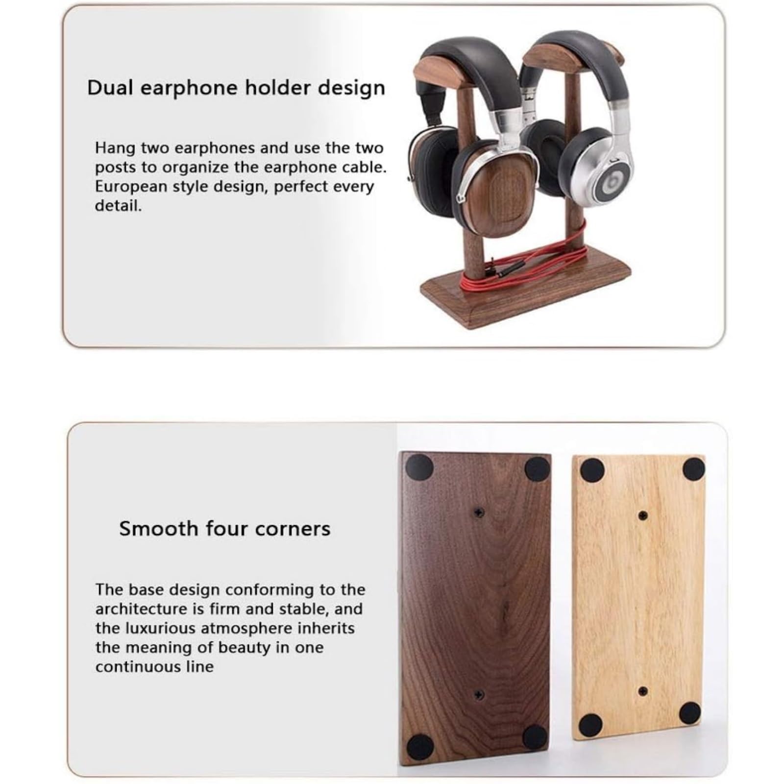 Soporte de Auriculares Colgador De Auriculares Doble Estante De Exhibición De Auriculares De Haya Soporte Creativo para Auriculares para Juegos De PC Soporte para Auriculares