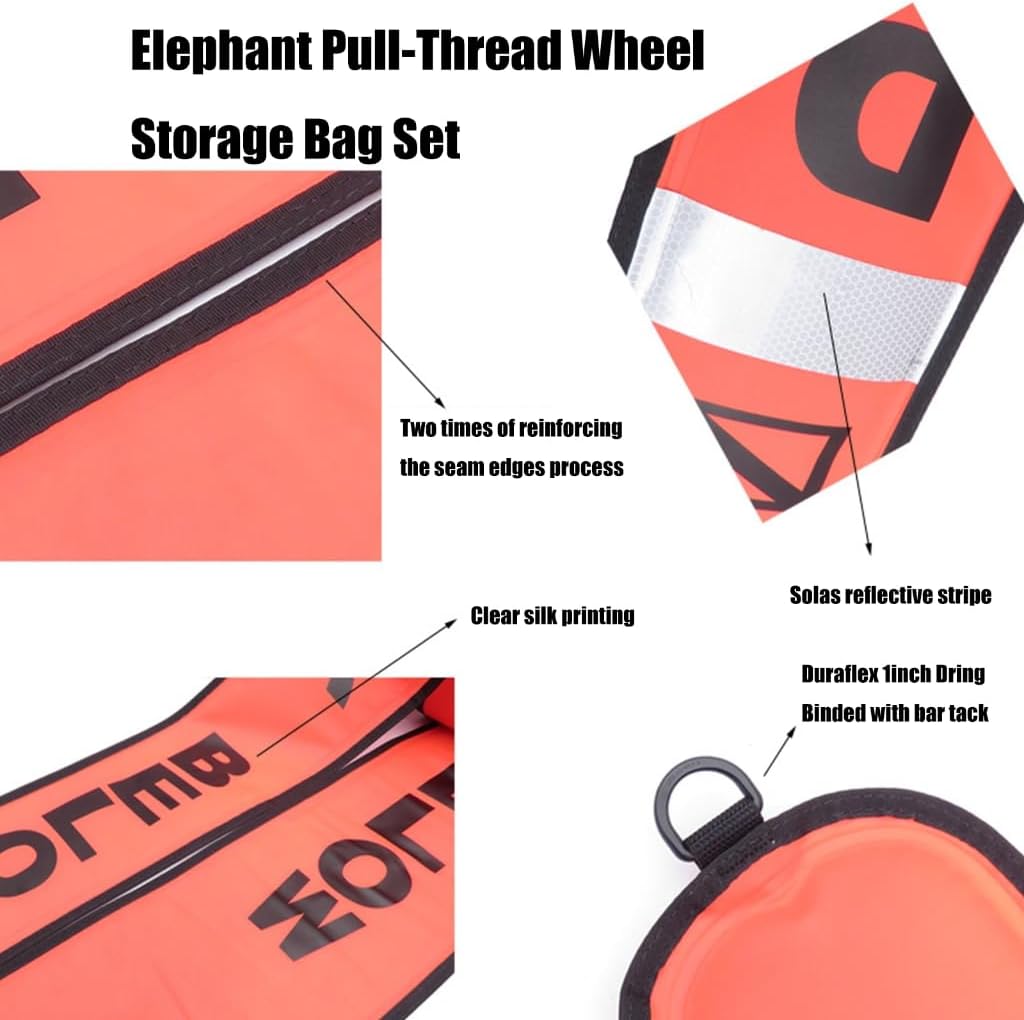 Open Bottom Inflatable Dives Float with Diving Spool Reel and Clip Surfaces Marker Buoys and Dives Reel Set