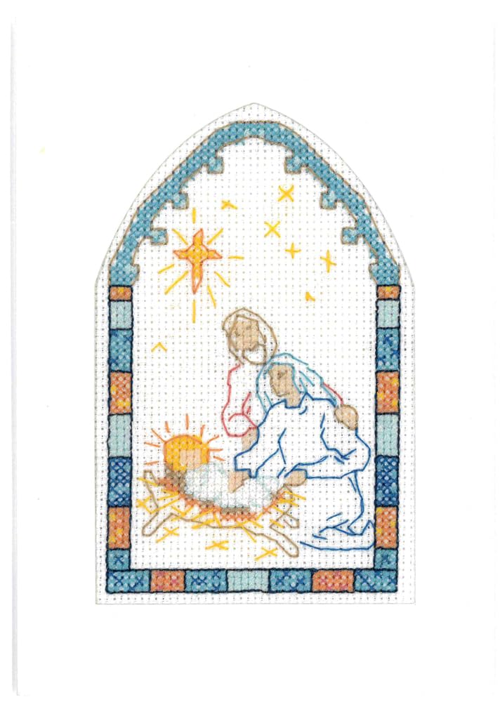 Arch Window Nativity card - complete Cross stitch kit on 16 aida