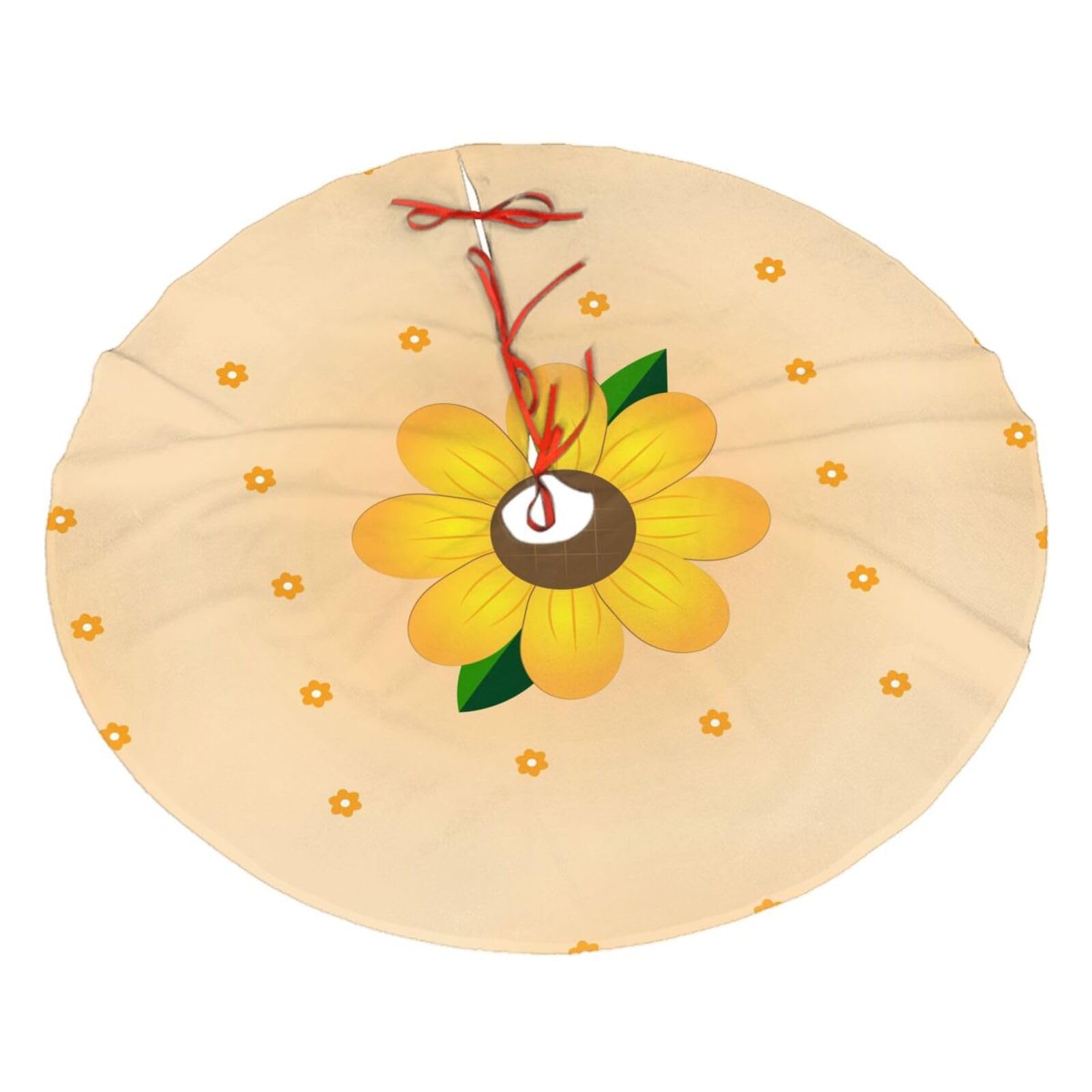Golden Sunflower Printed Christmas Tree Skirt Christmas Plush Tree Skirt 48 inches (About 112.2 cm) Christmas
