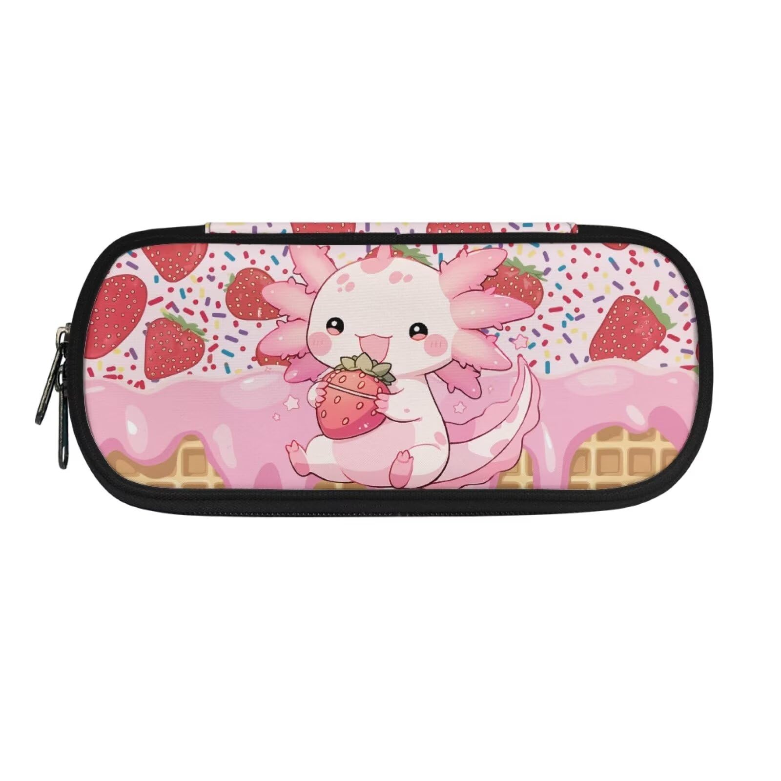 SCRAWLGOD Axolotl Pencil Case Strawberry Kids Pencil Pouch Large Capacity Pencil Bag Girls Pencil Pen Cases Ice Cream Children Student School Supplies