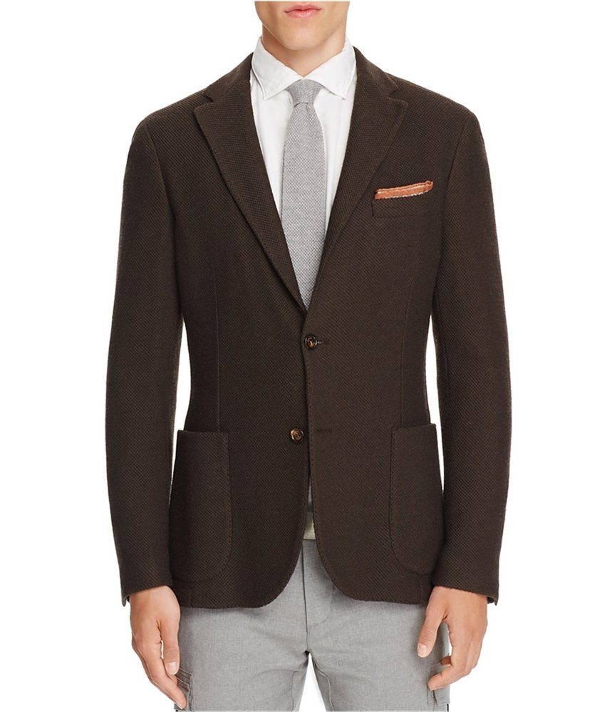 Eleventy Mens Basket Weave Two Button Blazer Jacket, Brown, 54 Regular