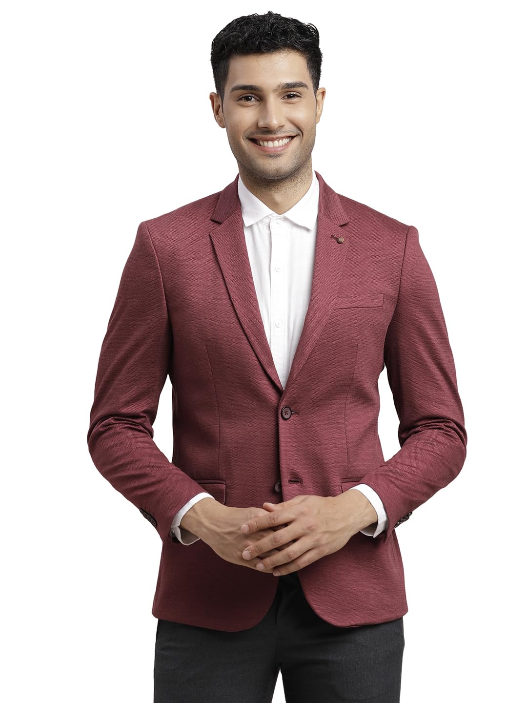 Men’s Cotton Blend Striped Casual Blazer | Tailored Fit | Maroon Smart Casual Blazer for Office, Party-image-13