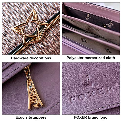 Foxer Glitter Bifold Wallets For Women, Split Cowhide Gift Box Packing Ladies Leather Clutch Purses With Zipper Coin Pocket Women's Credit Card Holder Womens Shiny Evening Wallet Sparkling Rose Gold #TOP4