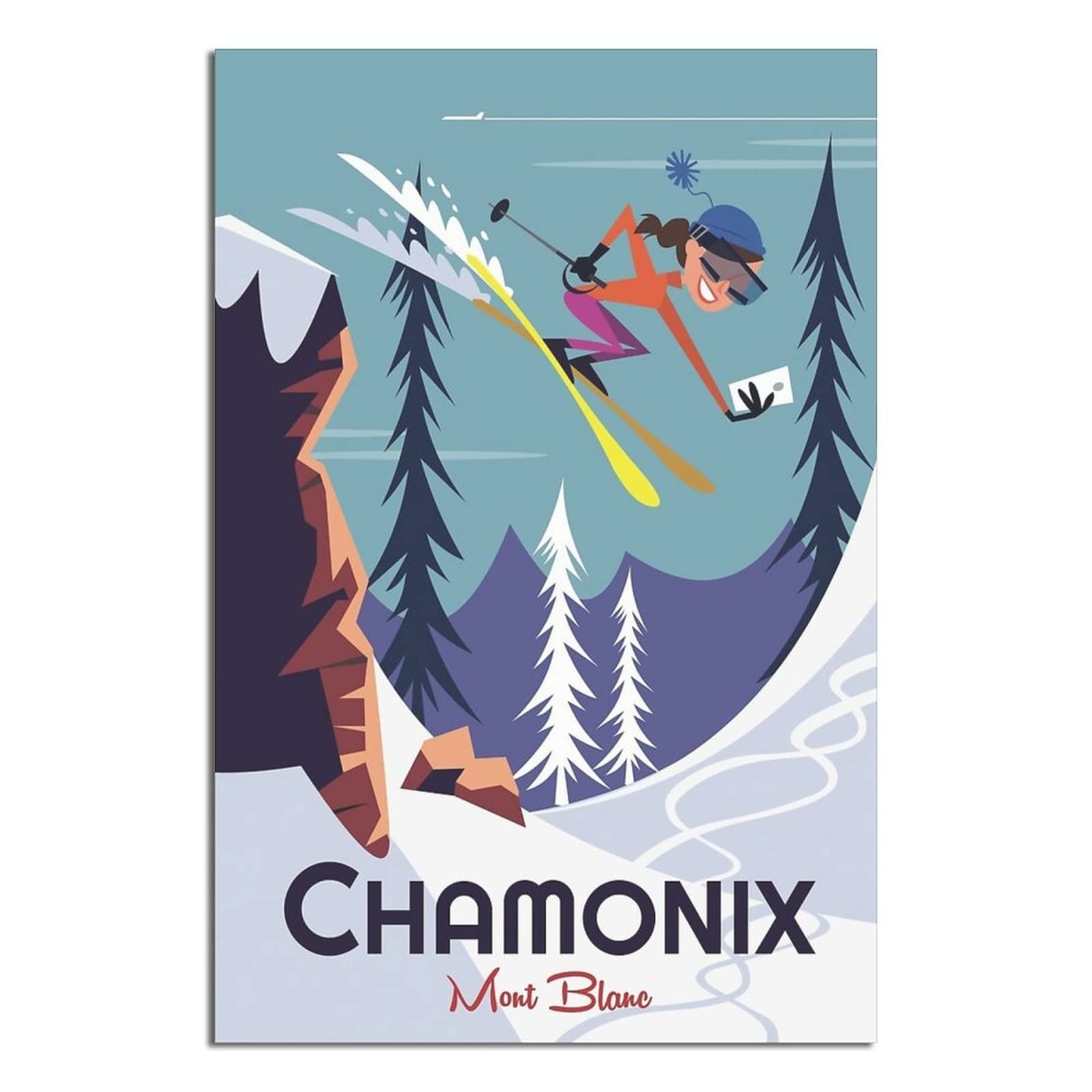 Nmnm Girls Unframe-Style Chamonix France Ski Vintage Travel Poster Canvas Art Wall Decor Poster Picture Print Painting Posters Gift 20X30inchs(50X75cm)