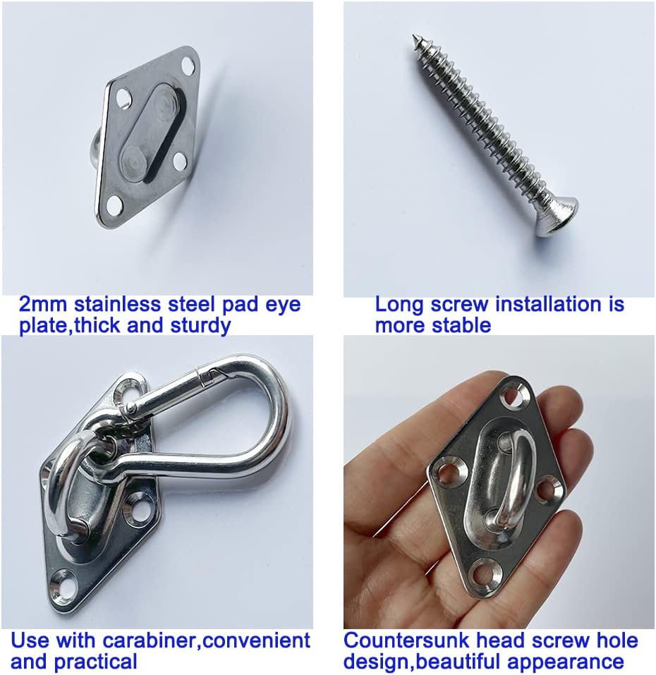 800 LB Heavy Duty Hammock Hanging Kit 2 Pack with Ultra Strong Hammock Hooks & Carabiners for Hammock Stand Swing Chair Yoga Swing Ceiling Hook Indoor Outdoor Use - Image 3